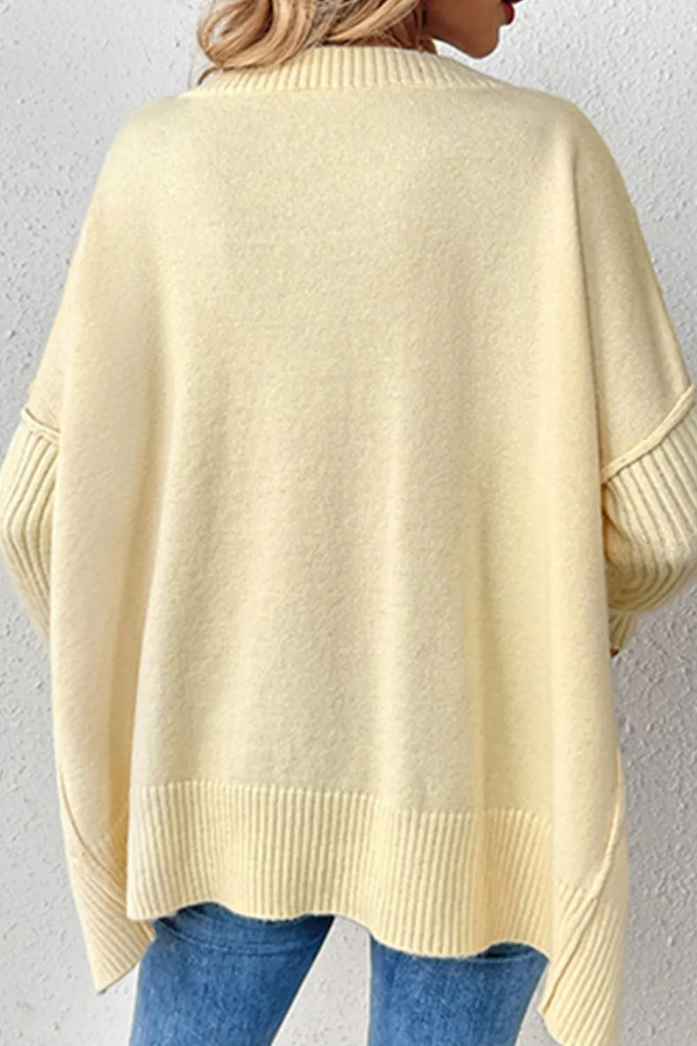 Slit V-Neck Dropped Shoulder Sweater, image 6