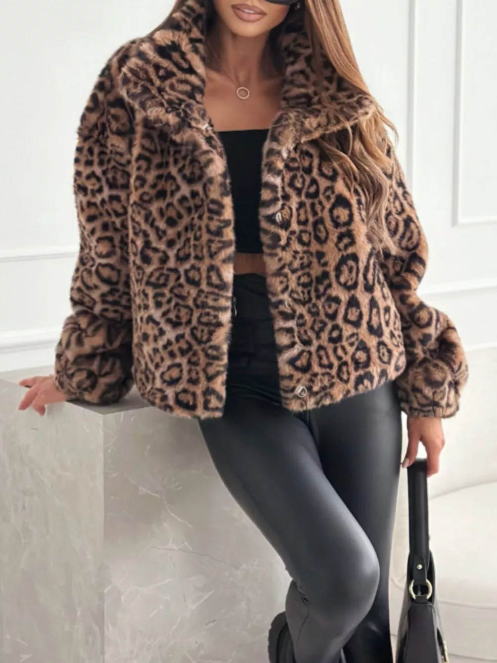 Leopard Faux Fur Cropped Jacket, image 6