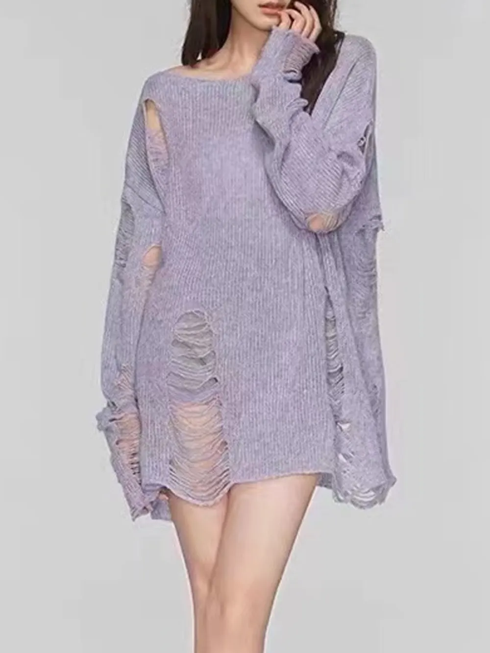 Distressed Boat Neck Knit Cover Up, image 6