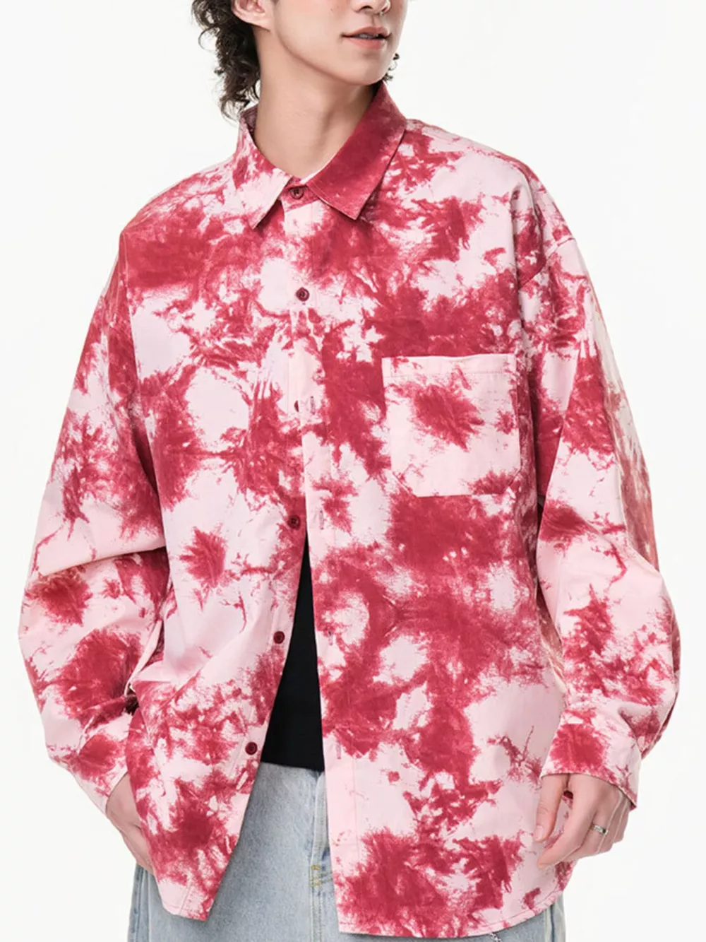Men's Plus Size Tie-Dye Oversized Button-Up Shirt, image 9