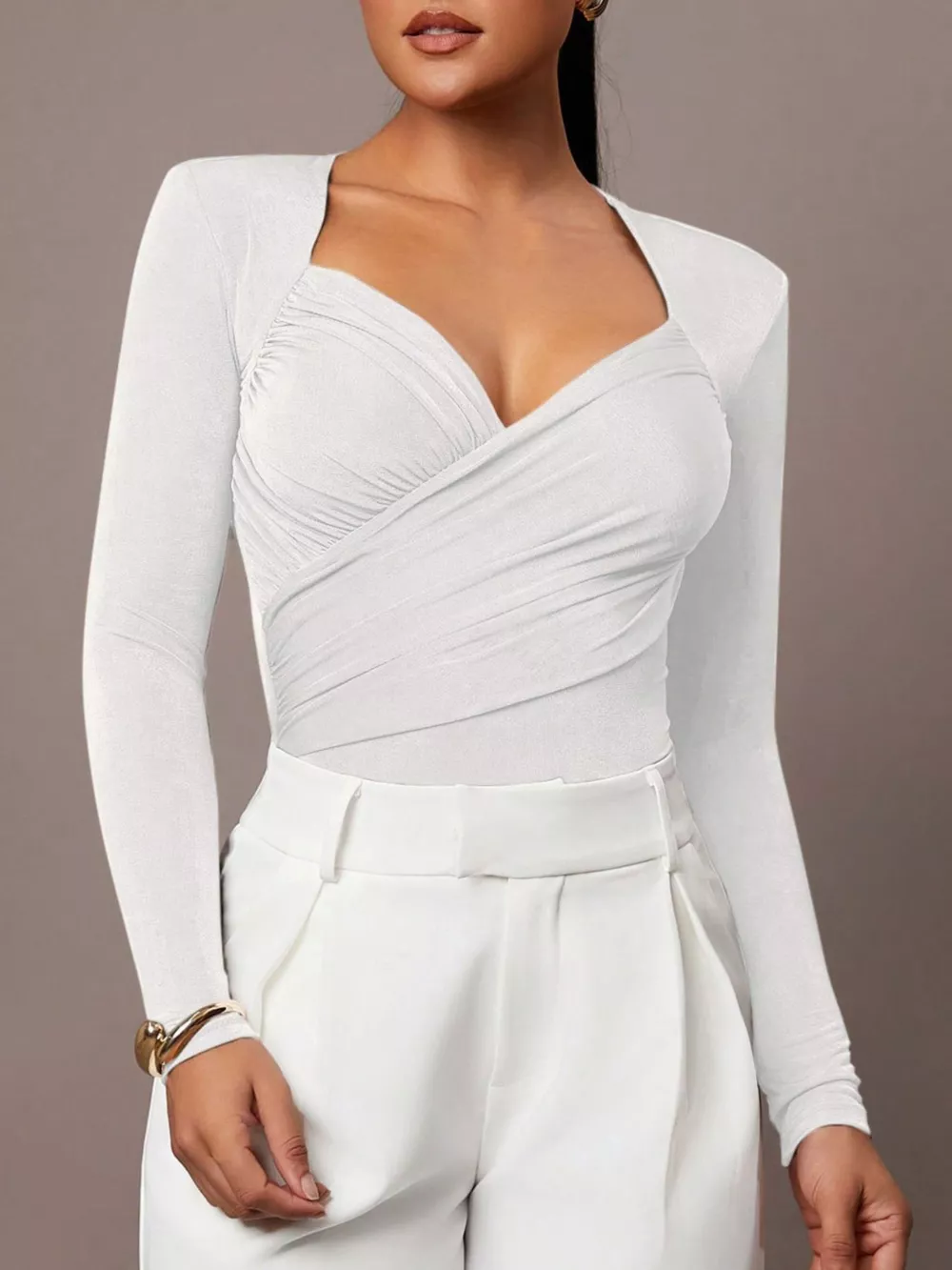 Ruched Surplice Long Sleeve Bodysuit, image 27