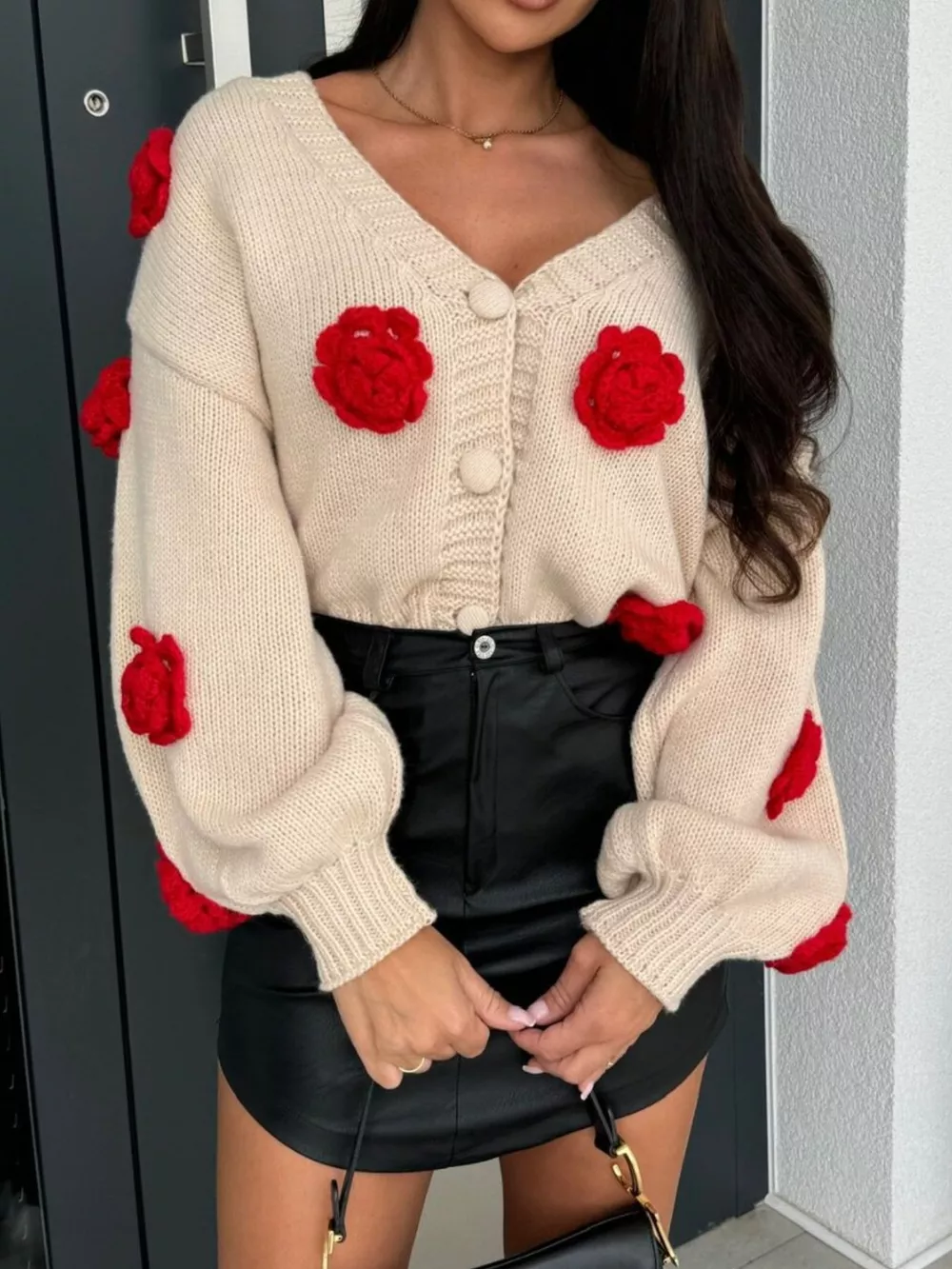 Rose Embellished V-Neck Cardigan, image 16