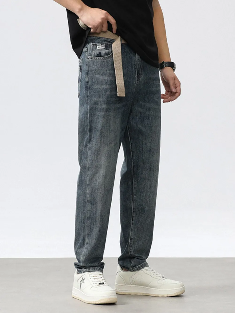 Men's Washed Relaxed Fit Wide Leg Jeans, image 3