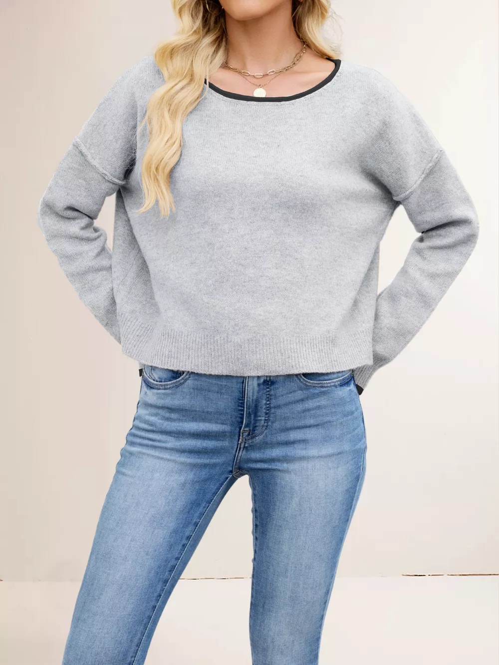 Round Neck Dropped Shoulder Sweater, image 14