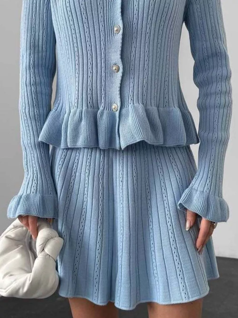 Ruffle Trim Knit Cardigan & Skirt Set, image 6