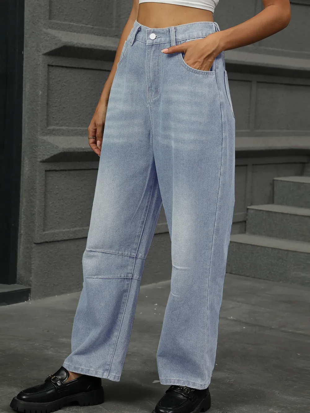 Half Elastic Waist Straight Leg Jeans, image 16