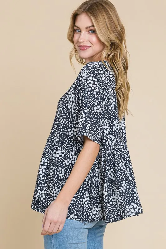 Floral Round Neck Peplum Blouse, image 4