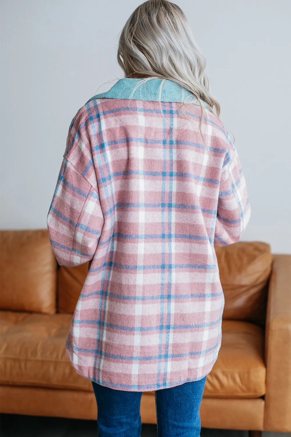 Plaid Collared Neck Flap Pockets Shacket, image 10