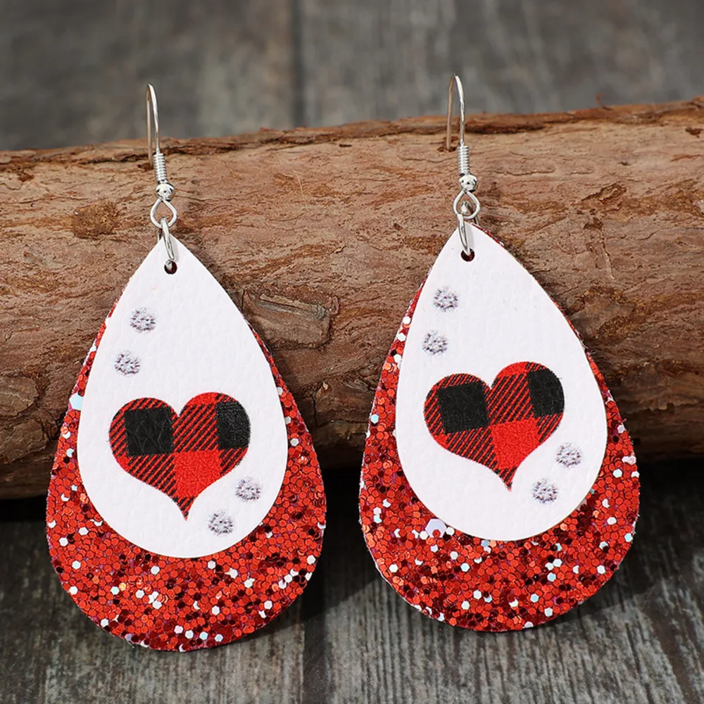 Heart Sequin Leather Teardrop Earrings, image 2