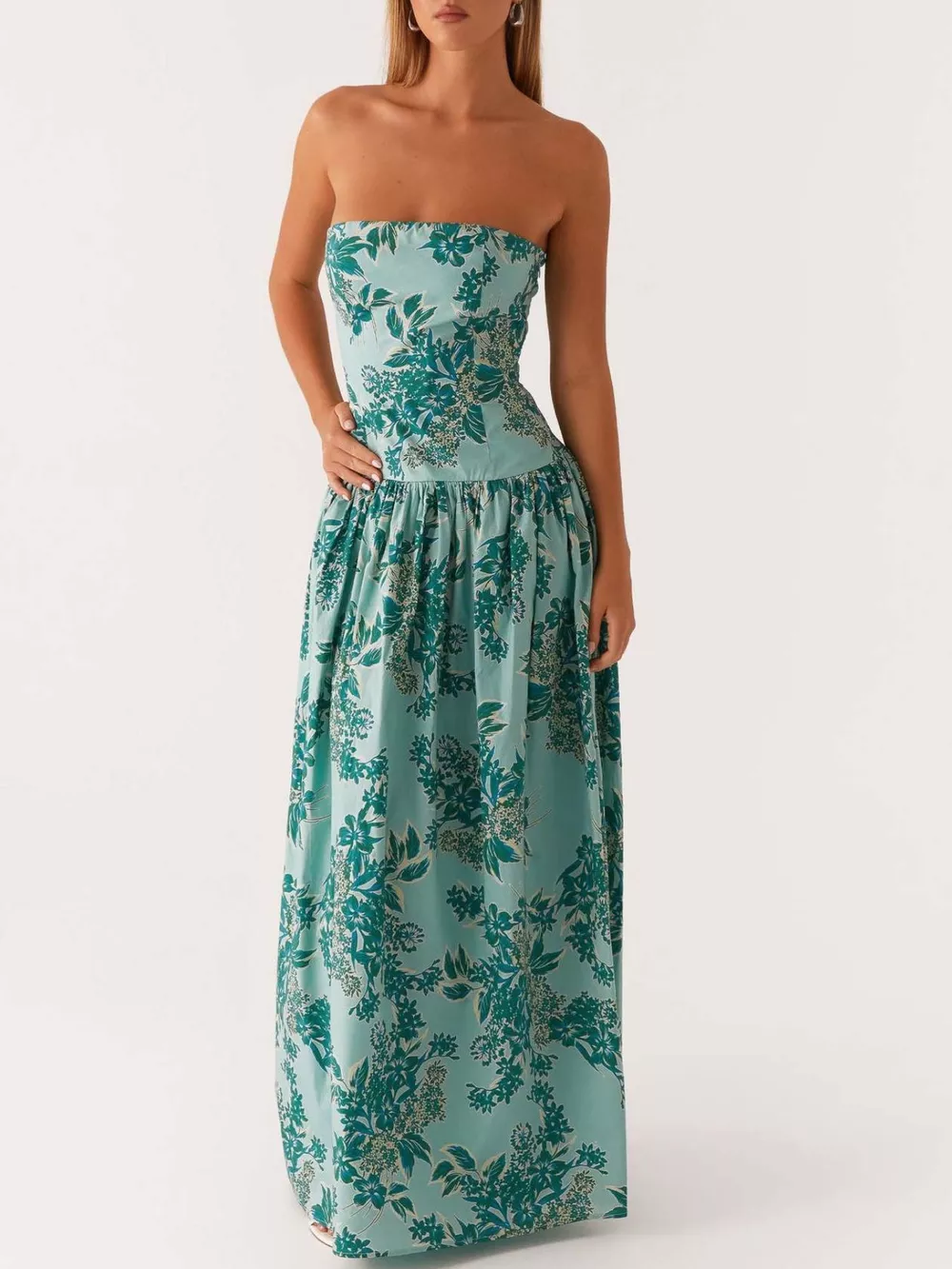 Ruched Printed Tube Maxi Dress, image 4