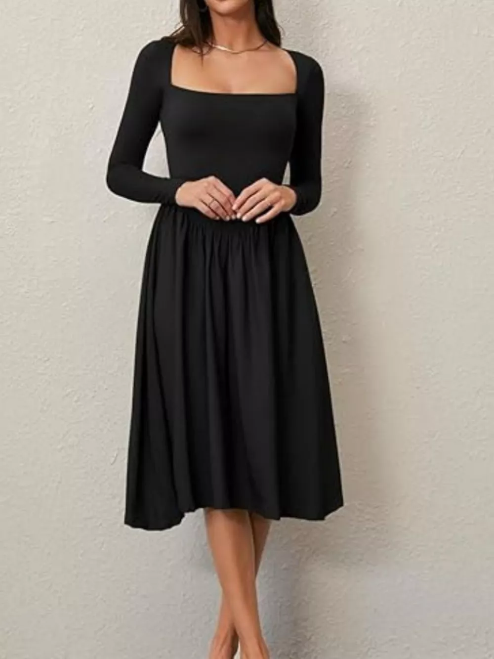 Square Neck Long Sleeve Midi Dress, image 10