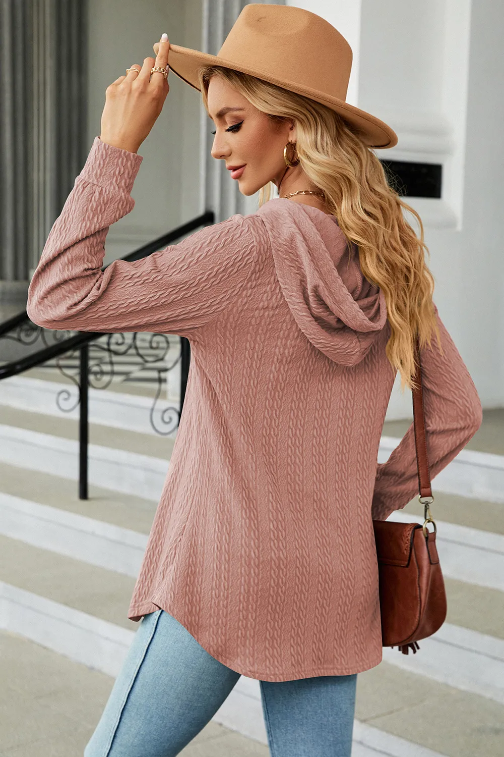 Decorative Button Drawstring Long Sleeve Hoodie, image 21
