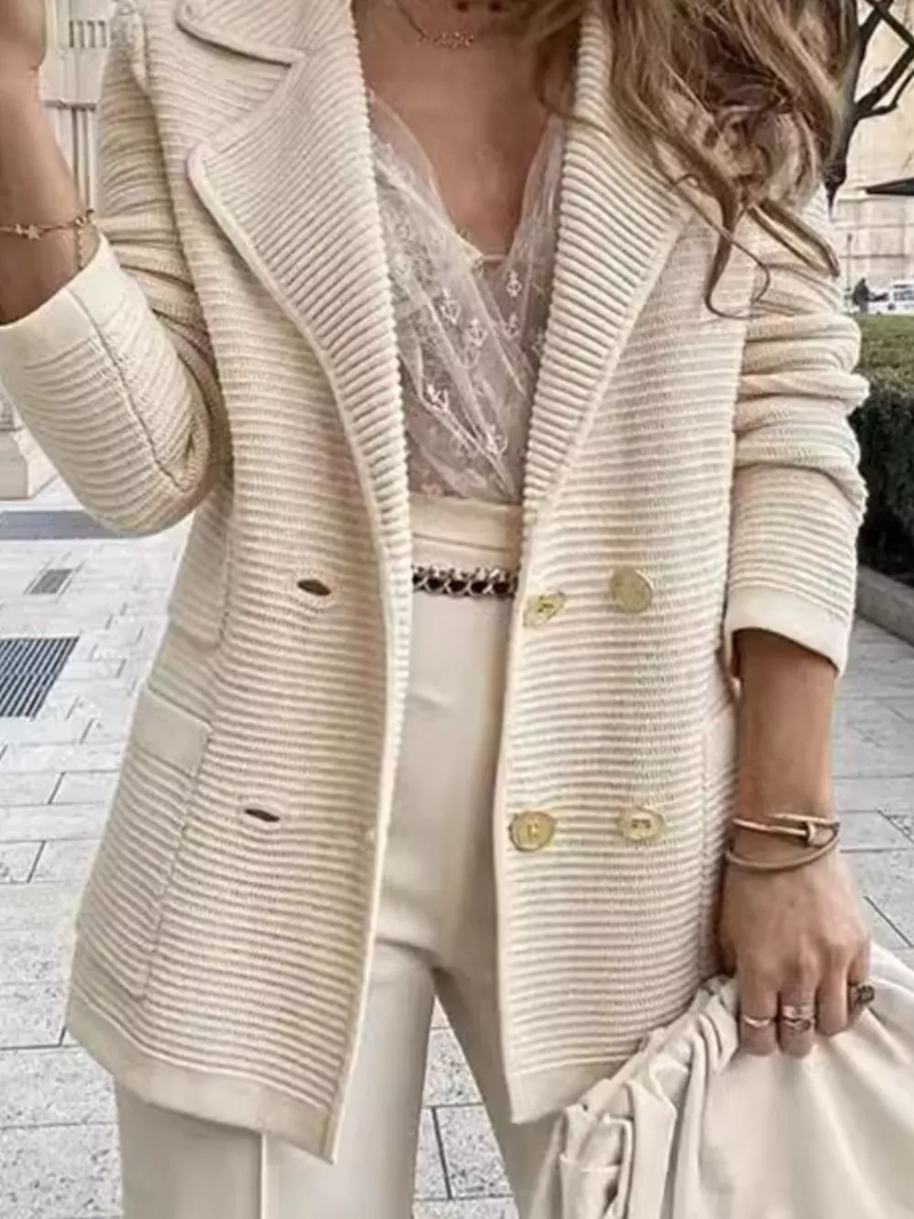Double-Breasted Textured Jacket, image 3