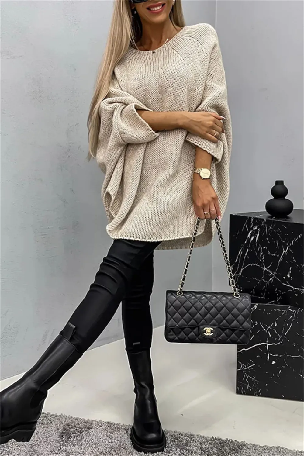 Round Neck Batwing Sleeve Sweater, image 24