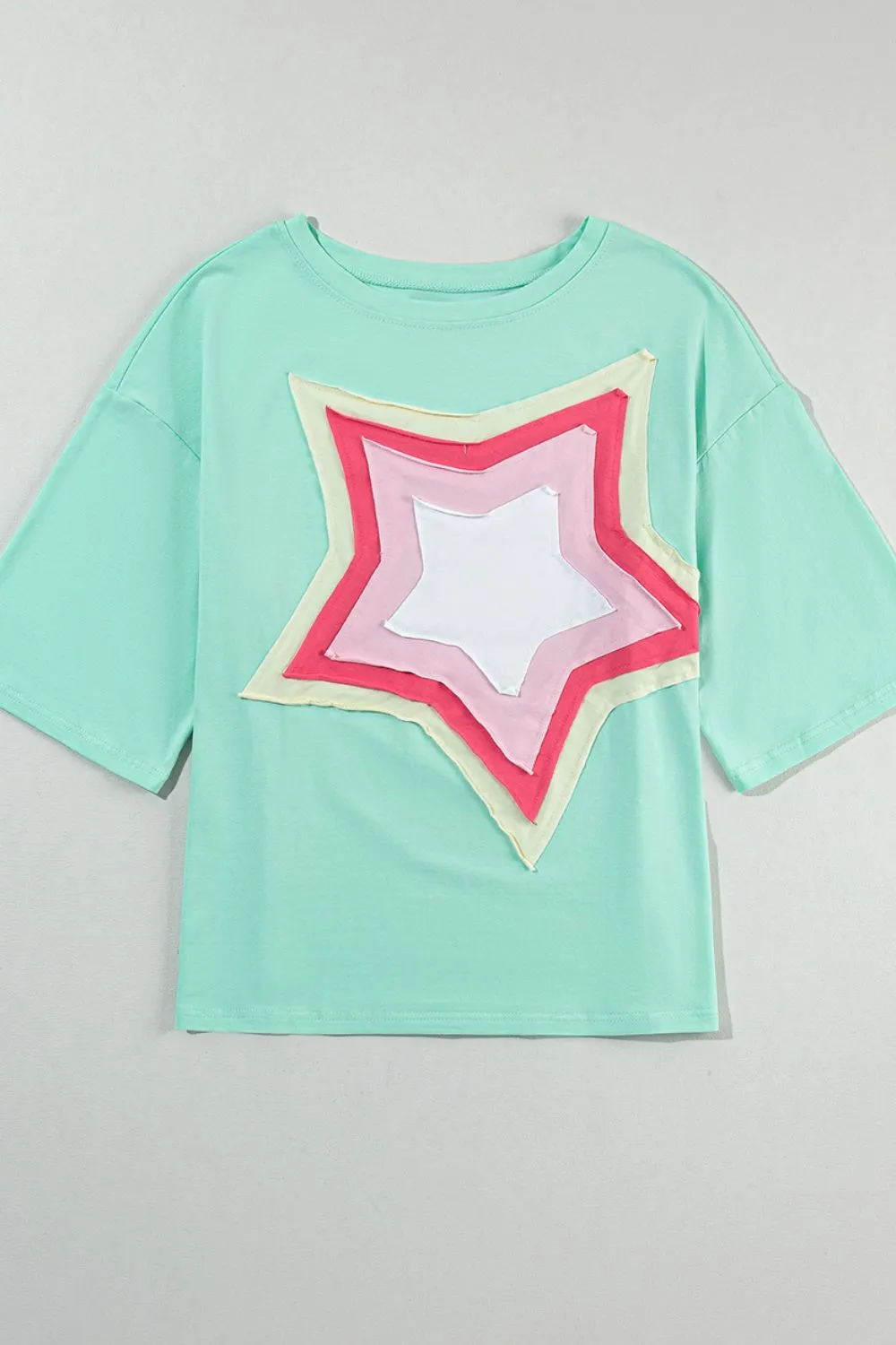Color Block Star Patched Oversized T-Shirt, image 21