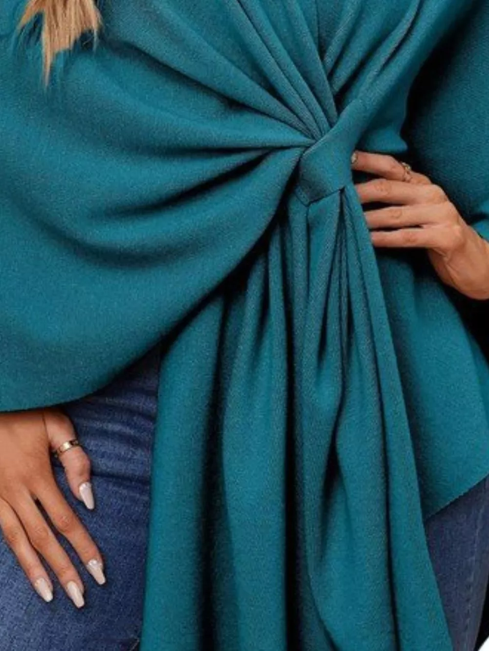 Solid Color Tie-Front Knit Cape Top, image 13