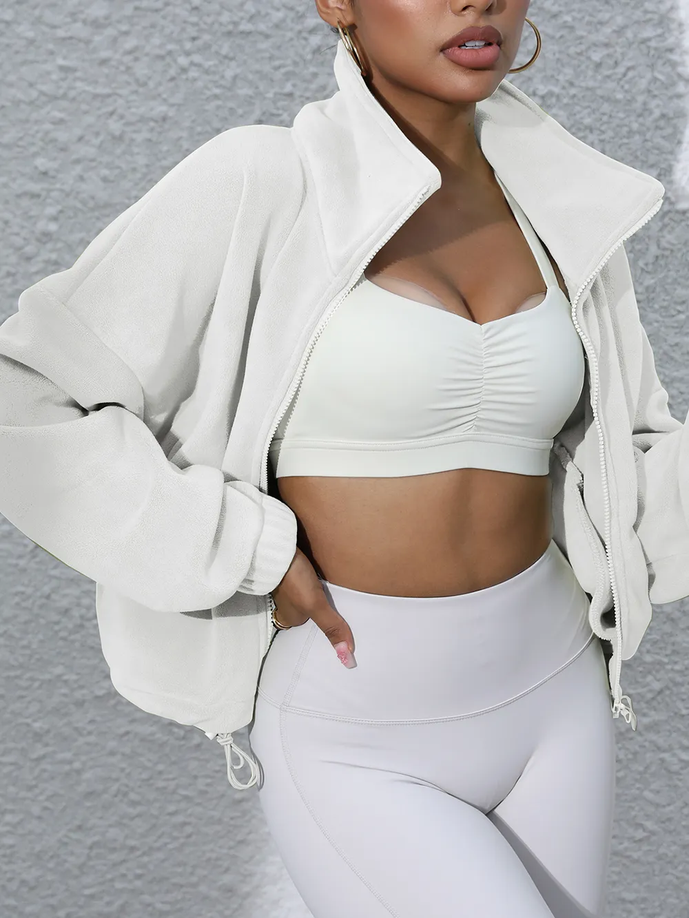 Drawstring Turtleneck Zip Up Long Sleeve Jacket, image 22