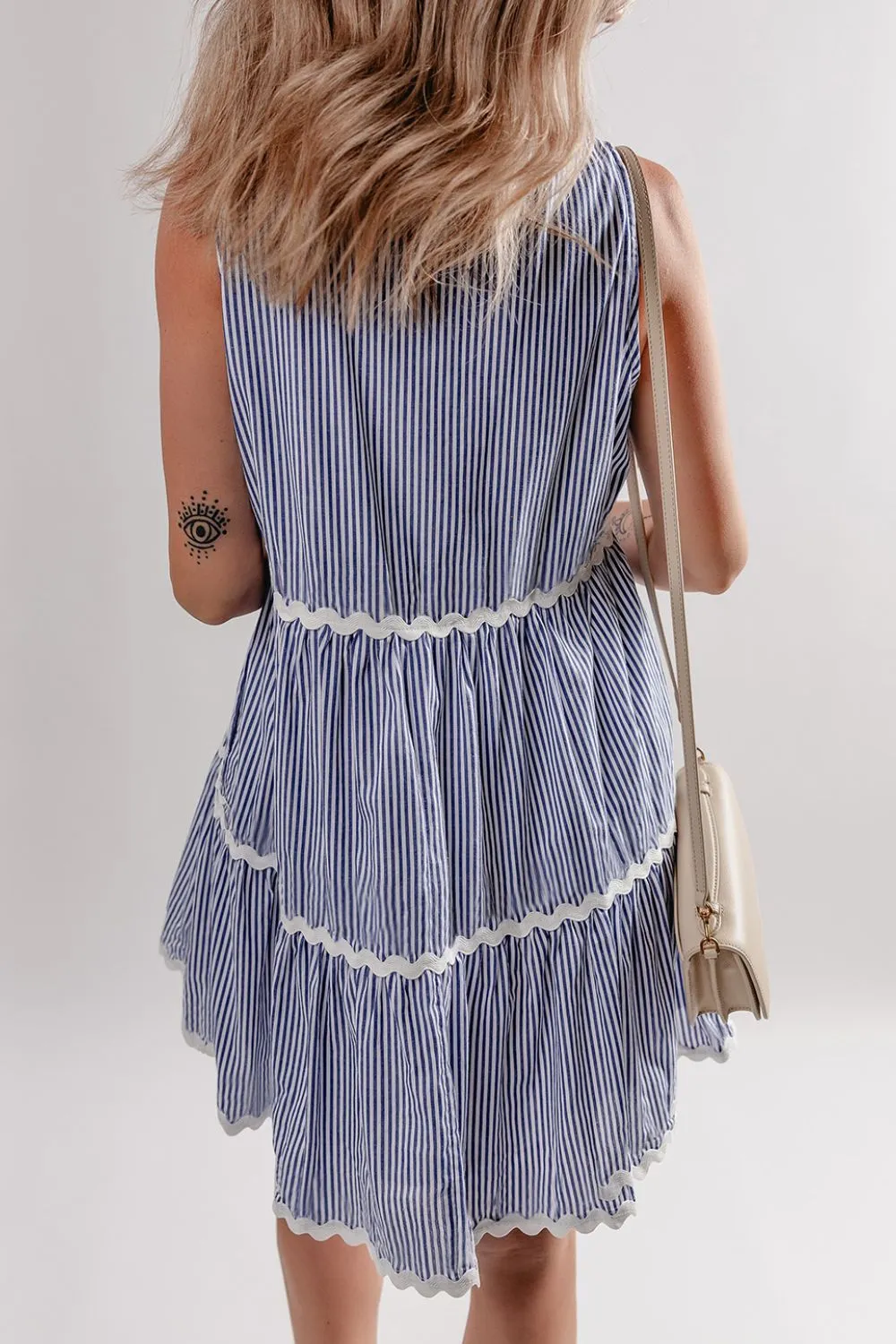 Stripe Sleeveless Notched Ric Rac Mini Dress, image 13