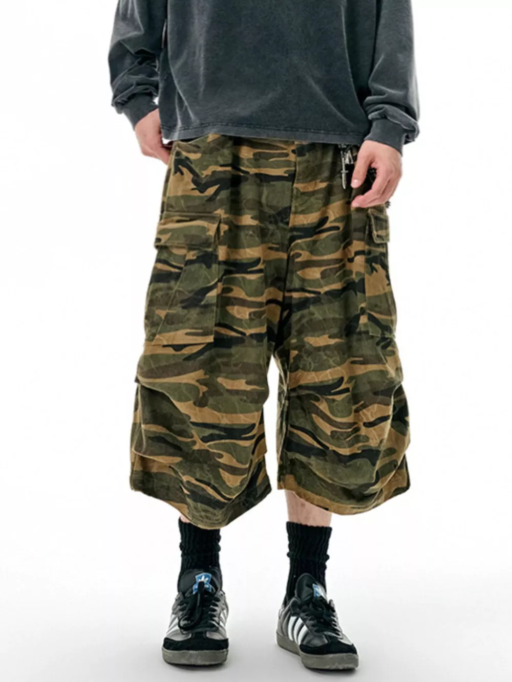 Men's Camo Cargo Culottes Shorts, image 4