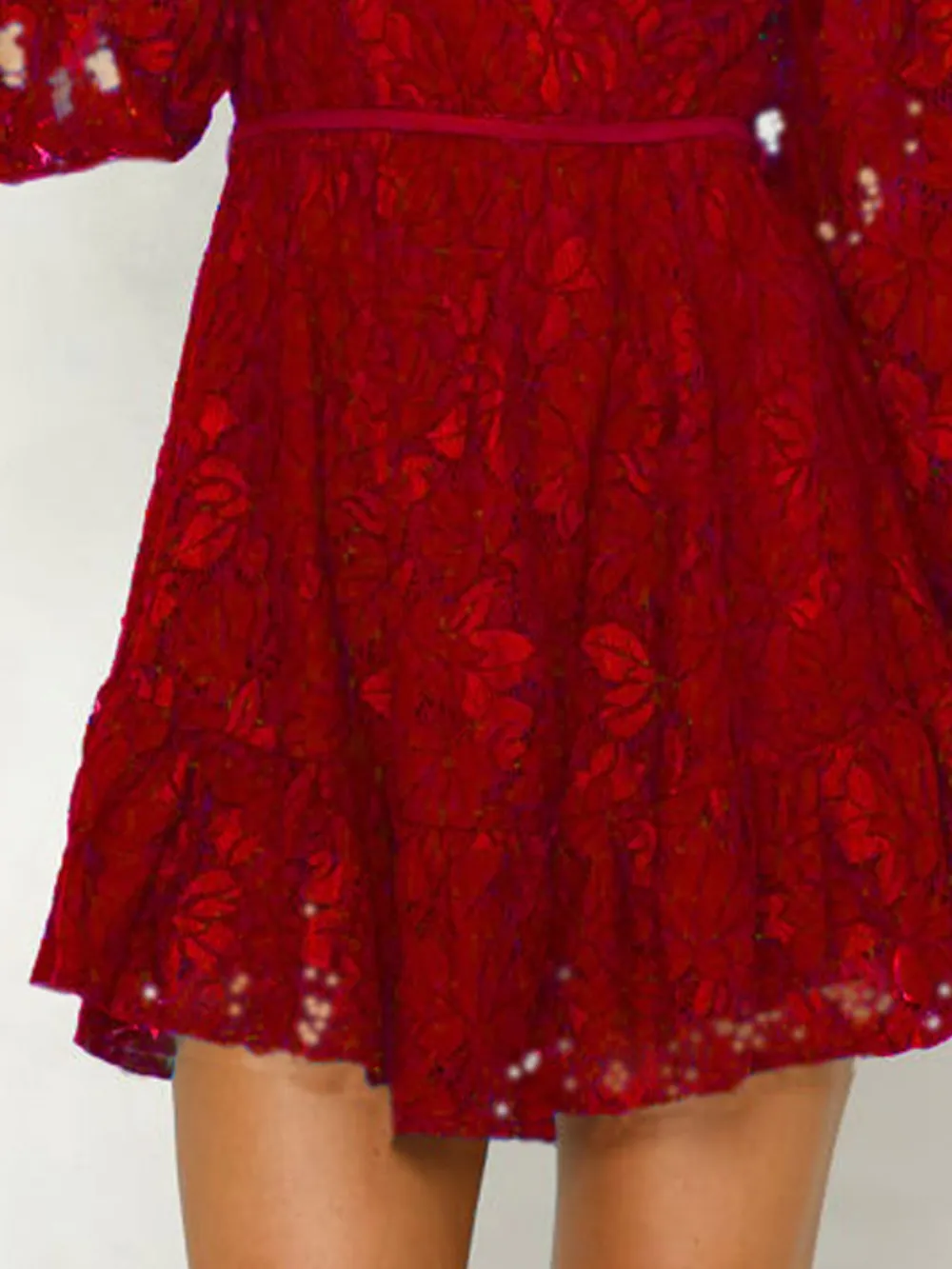 Lace V-Neck Long Sleeve Mini Dress, image 13