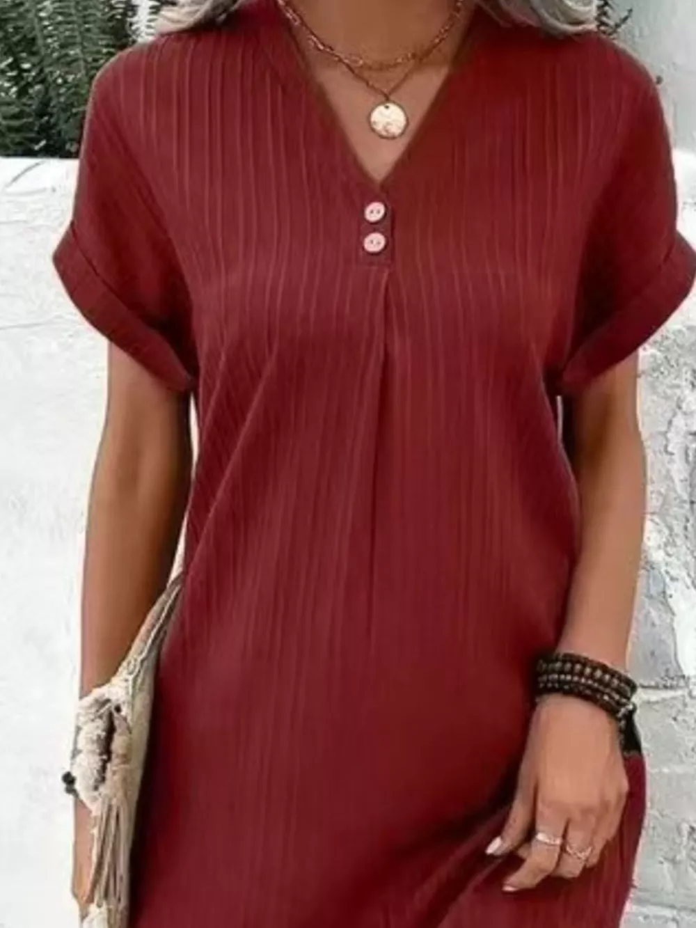 Full Size Casual V-Neck Short Sleeve Dress Plus Size, image 16