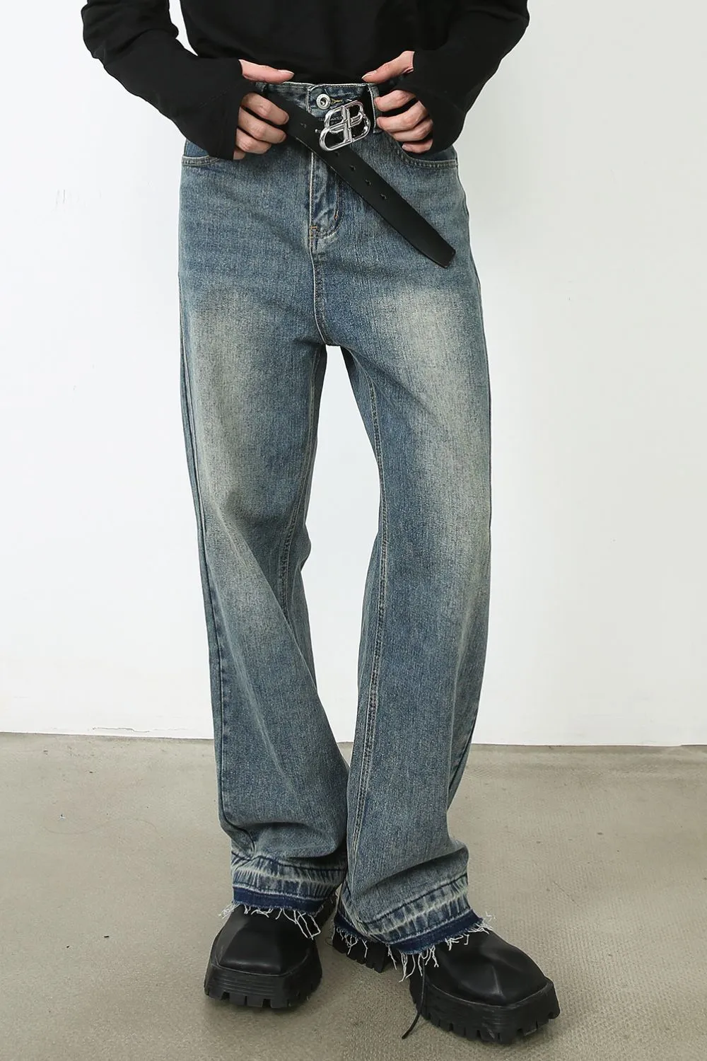 Men's Frayed Hem Jeans with Pockets, image 2