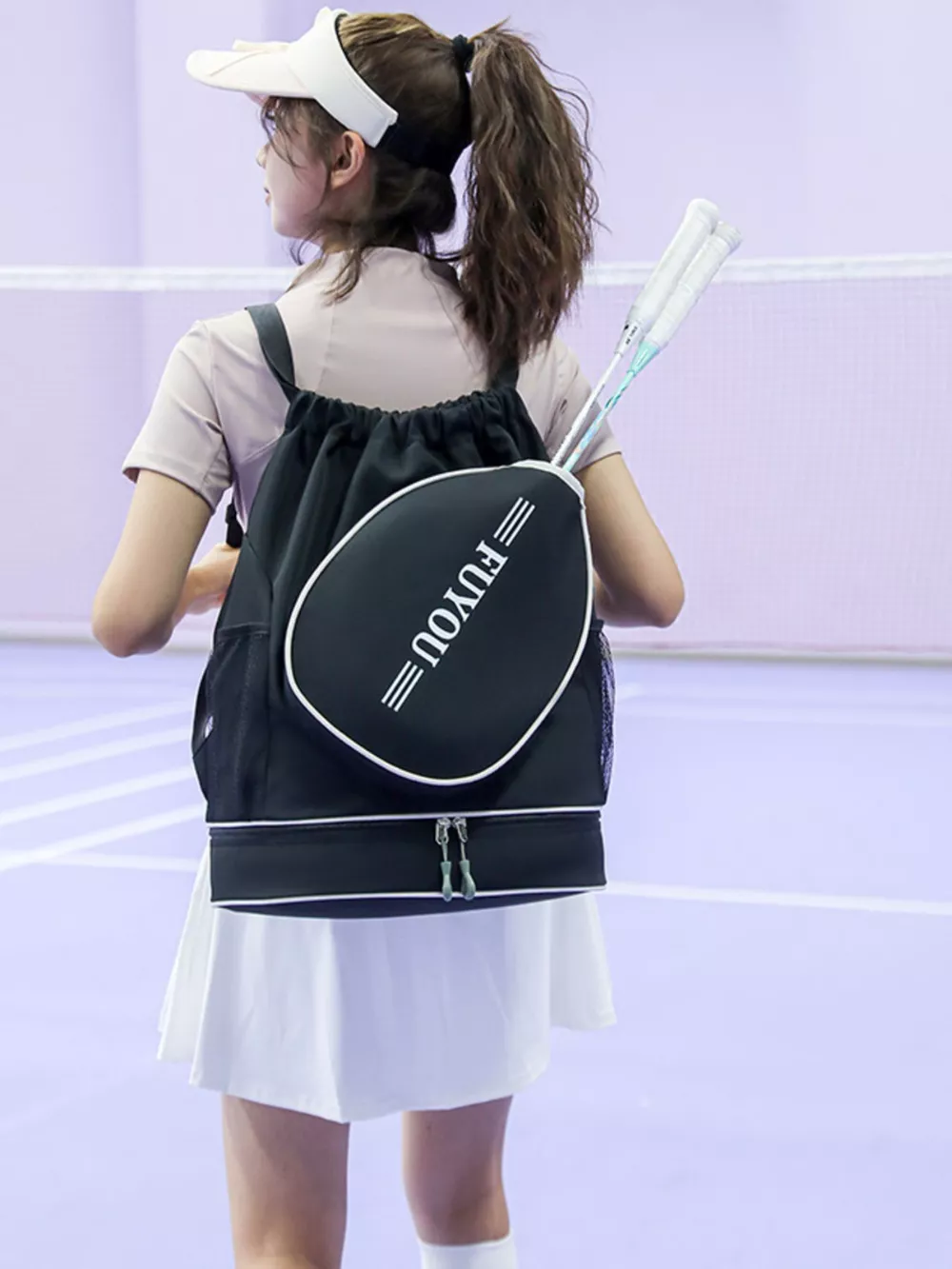 Sporty Racket Drawstring Backpack Bag, image 2