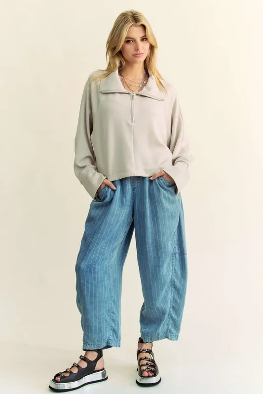 Drawstring Hem Half Zip Raglan Sleeve Sweatshirt, image 5