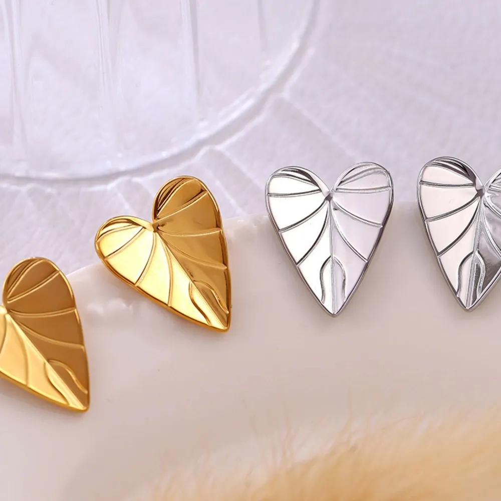 Stainless Steel Heart Leaf Stud Earring, image 7