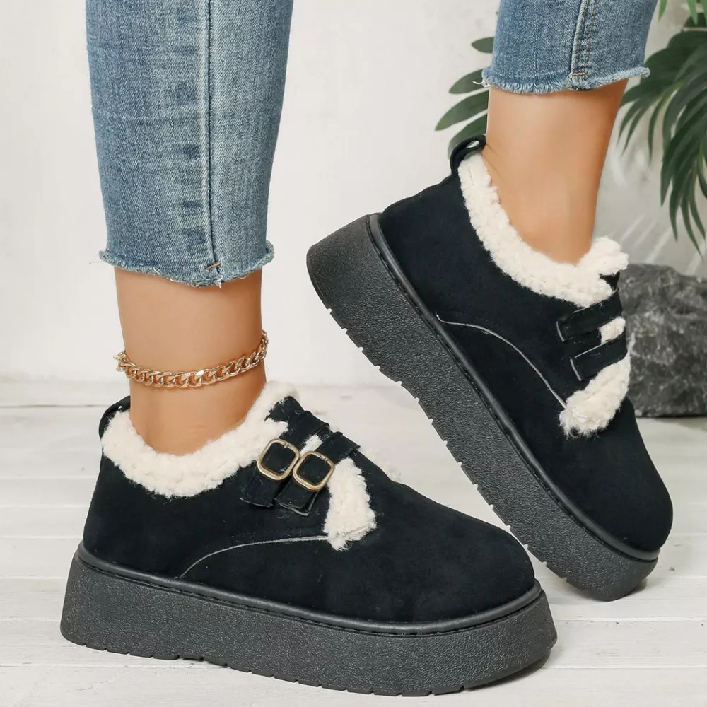 Buckle Strap Faux Fur Trim Platform Boots, image 2