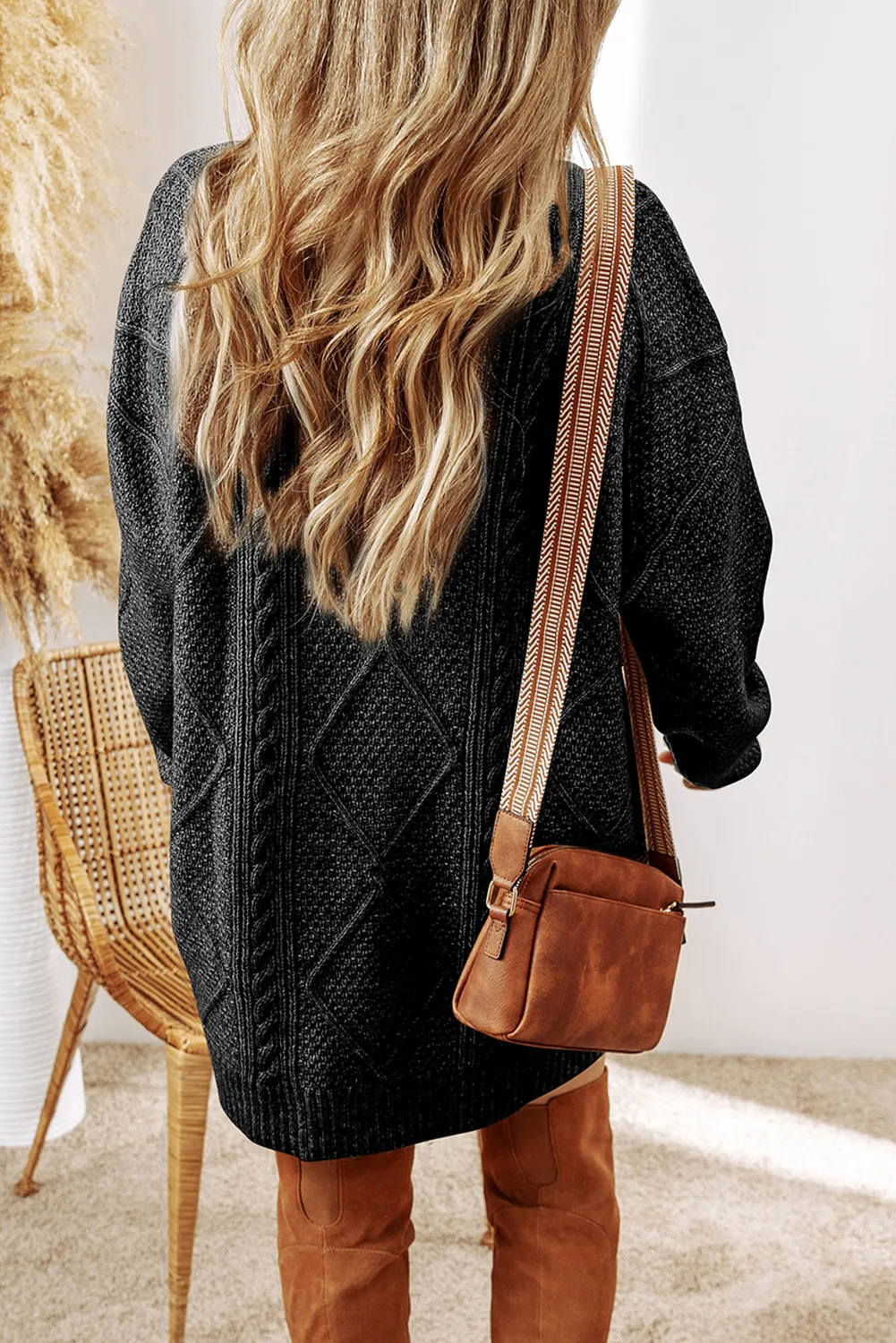 Cable-Knit Round Neck Sweater Dress, image 15