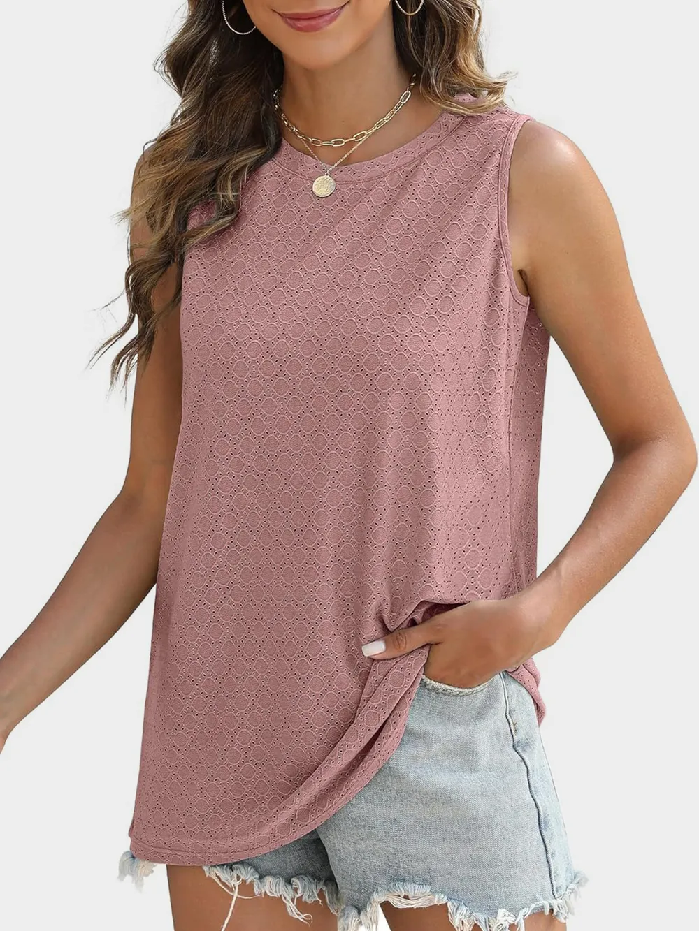 Eyelet Round Neck Tank, image 11