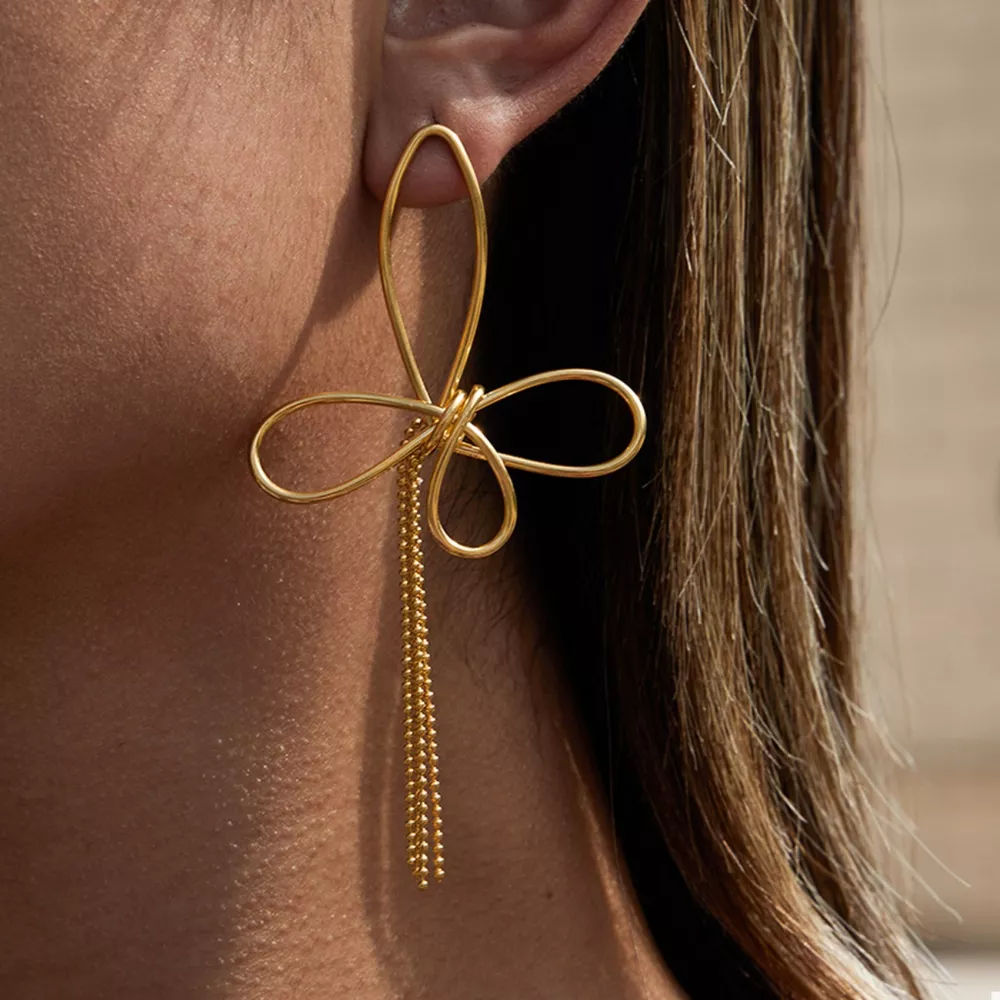 18K Gold-Plated Tassel Bow Earrings, image 3