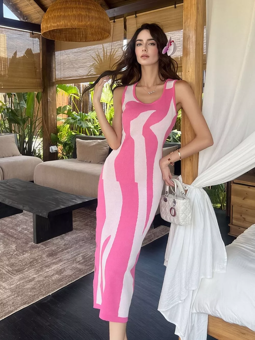 Contrast Sleeveless Bodycon Midi Dress, image 2