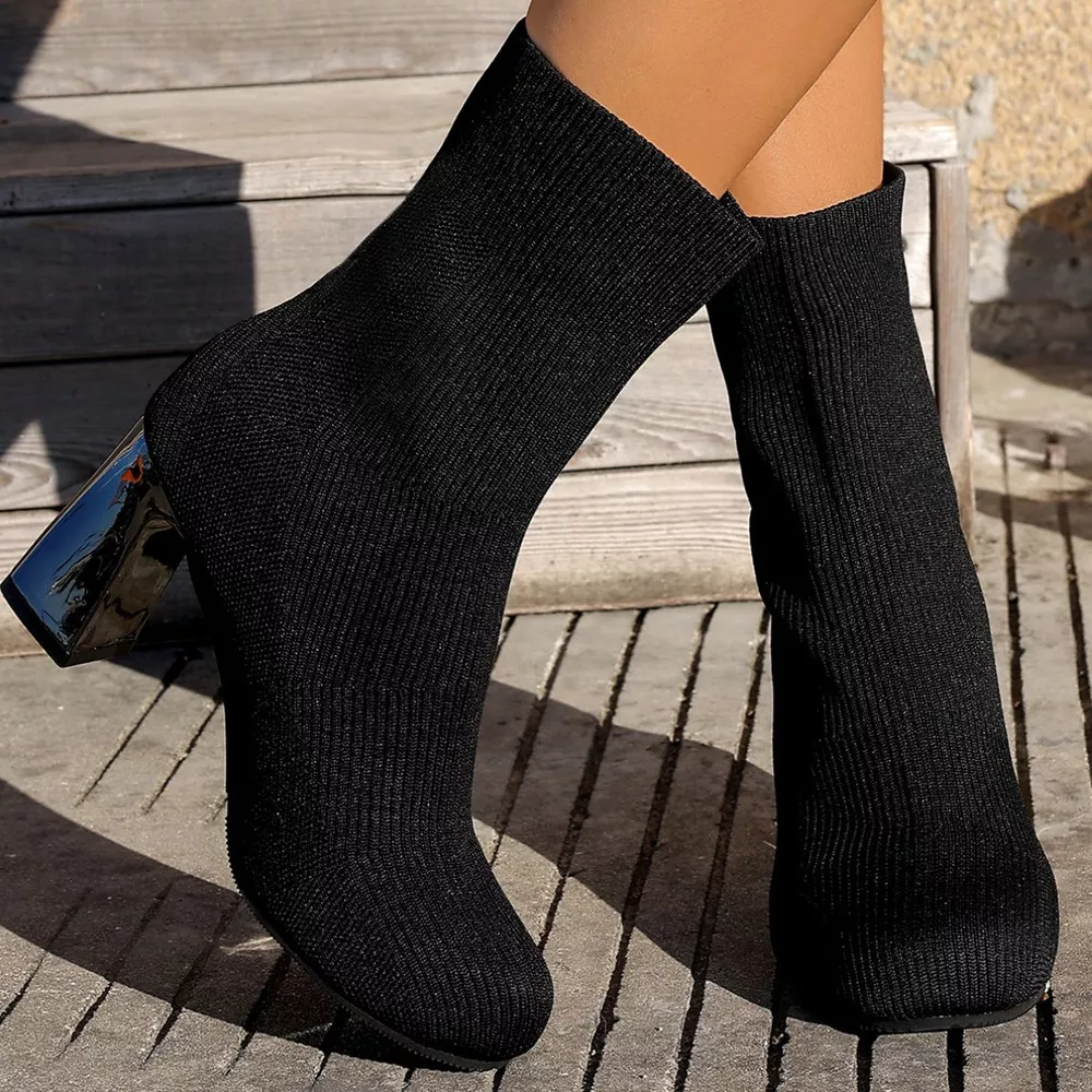 Round Toe Block Heels Boots, image 27