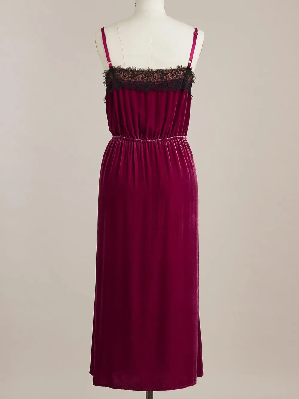 Velvet Cami Lounge Dress with Lace Trim, image 3