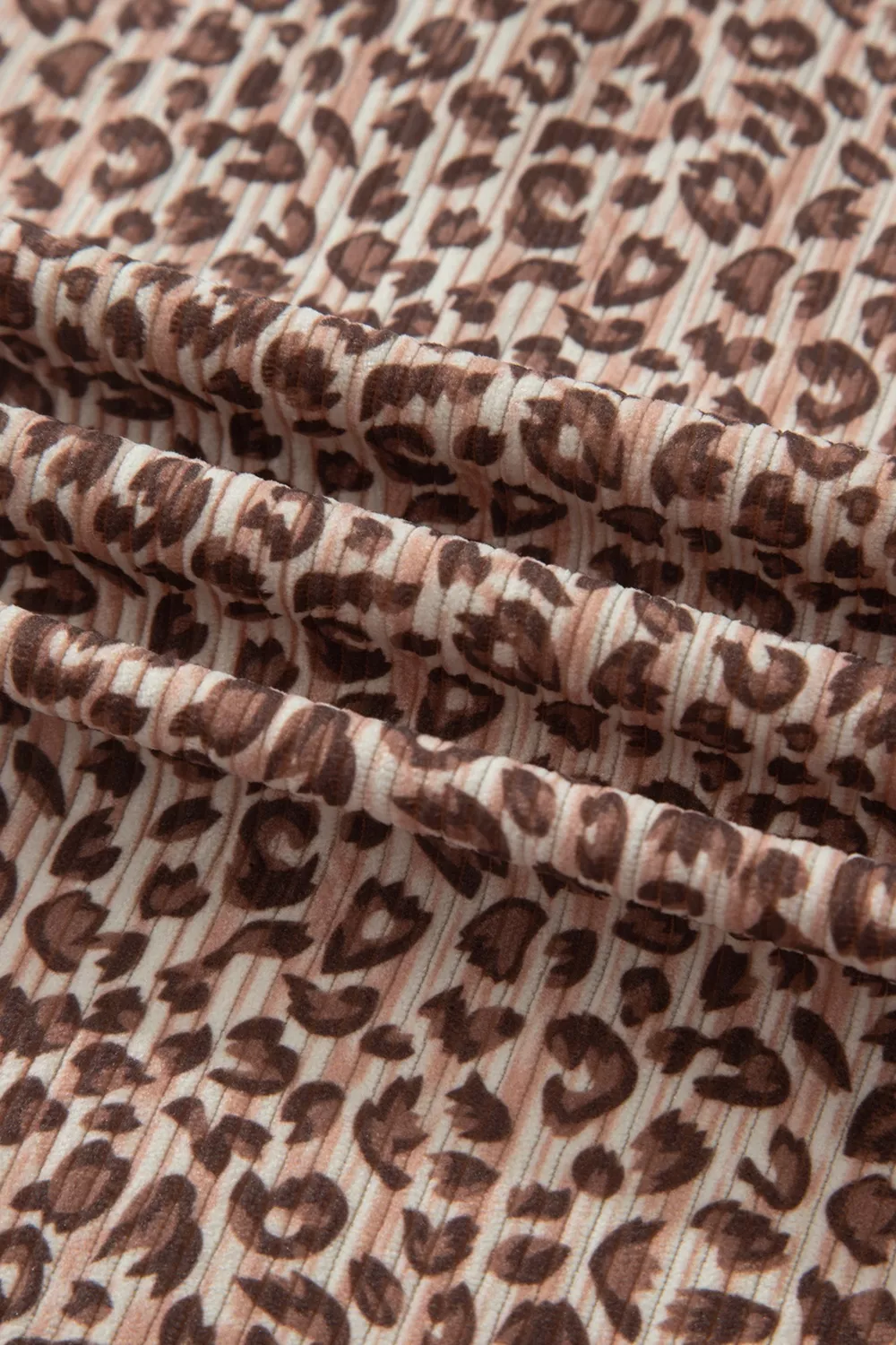 Leopard Print Ribbed Patchwork Half Button Loose Tee Elastic Waist Short 2pcs Set, image 11