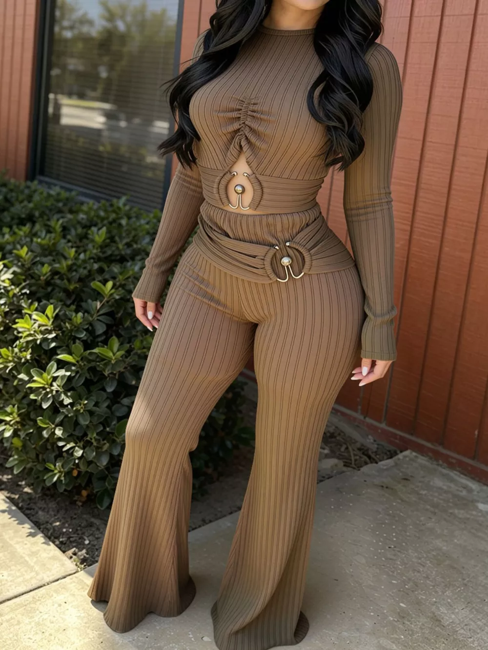 Ribbed Knit Ruched Cut-Out Jumpsuit, image 2