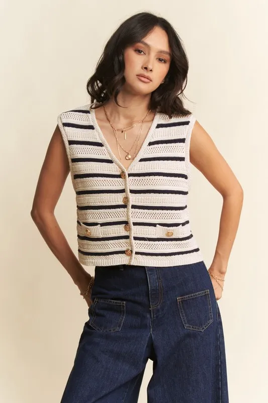 Sleeveless Cropped Striped Sweater Knit Vest Top, image 3