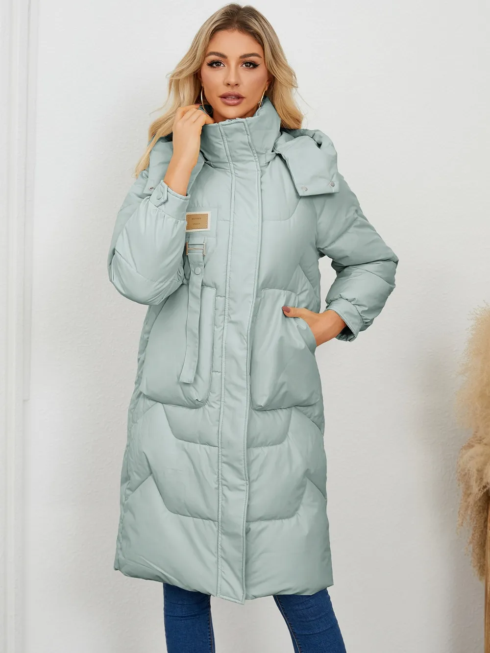 Long Sleeve Longline Hooded Winter Coat, image 4