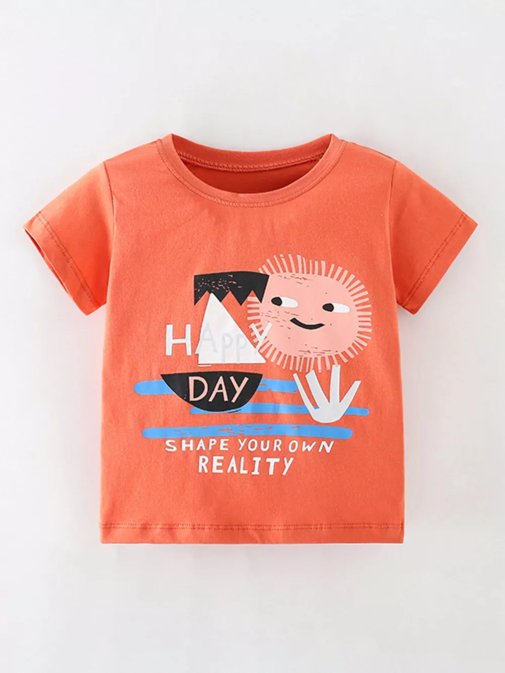 Children's Happy Day Graphic Round Neck T-Shirt