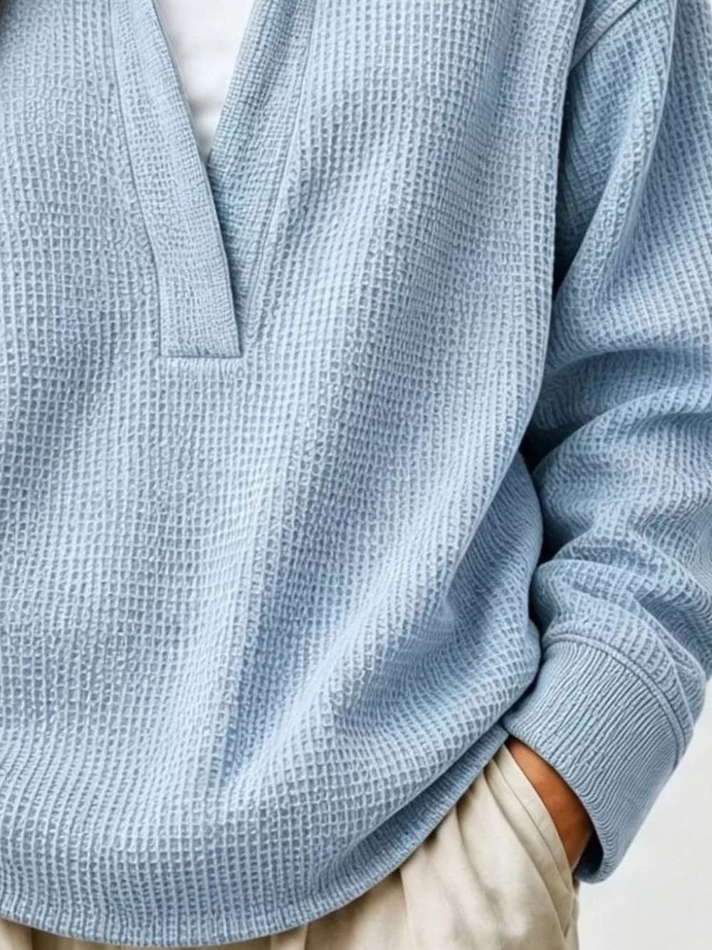 Full Size Waffle Knit Dropped Shoulder Sweatshirt Plus Size, image 16