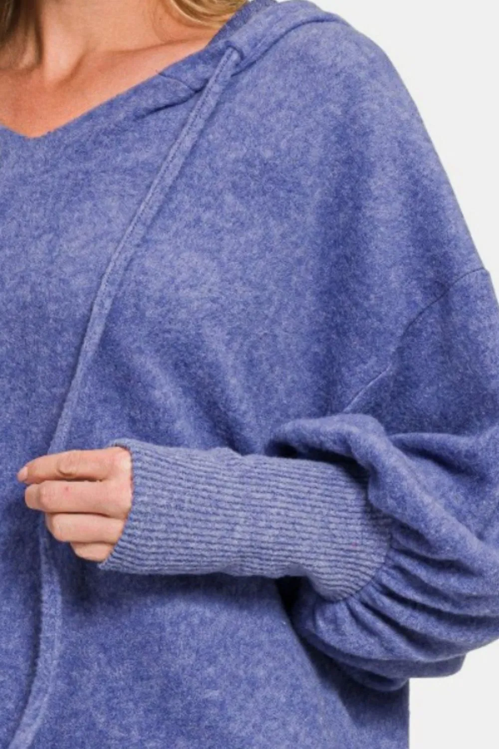 Brushed Hacci Drop Shoulder Cropped Hoodie, image 3