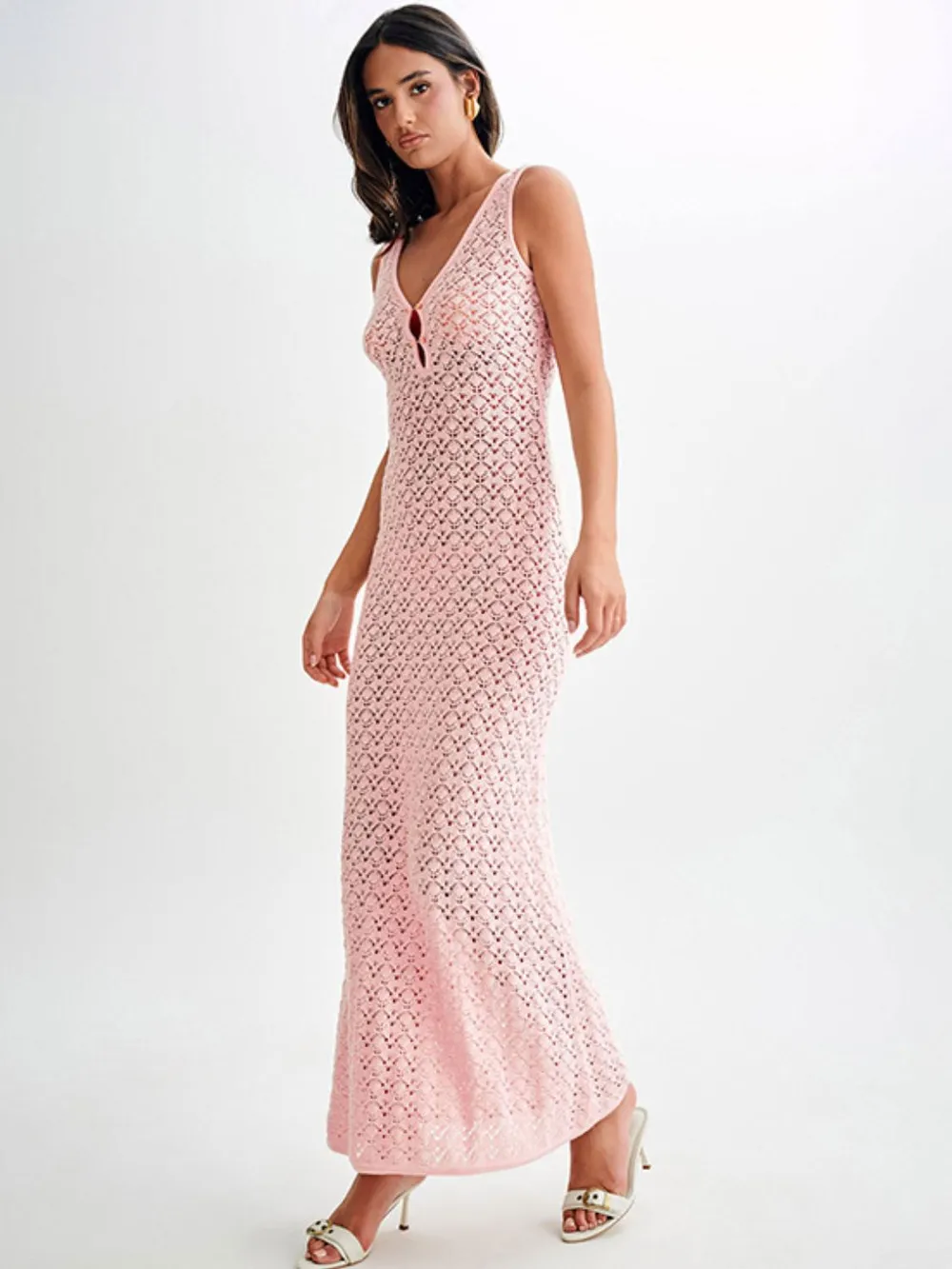 Openwork Sleeveless Maxi Dress, image 6