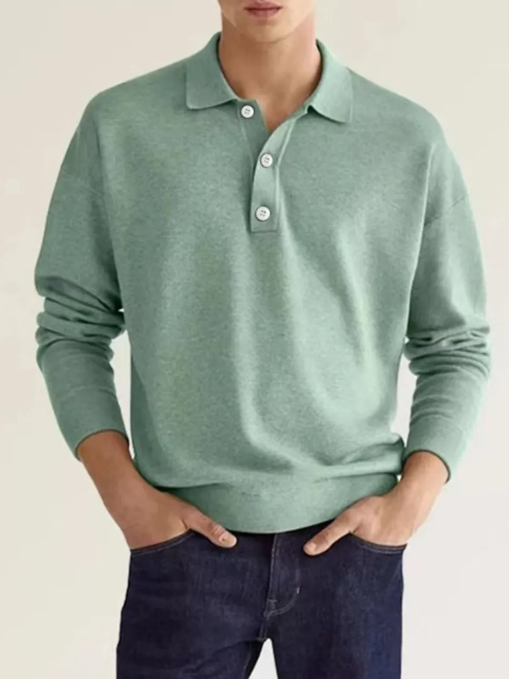 Men's Full Size Button Detail Long Sleeve Polo Plus Size, image 9