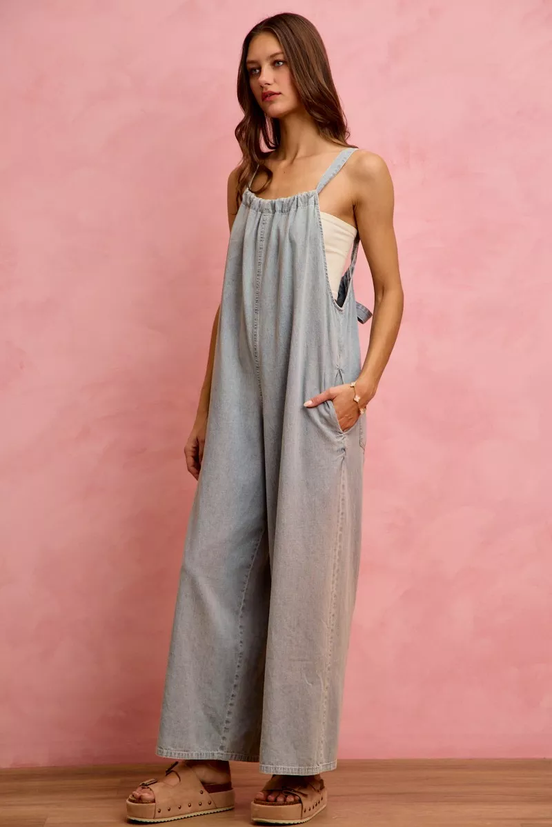 Wide Leg Lightweight Denim Overalls, image 6
