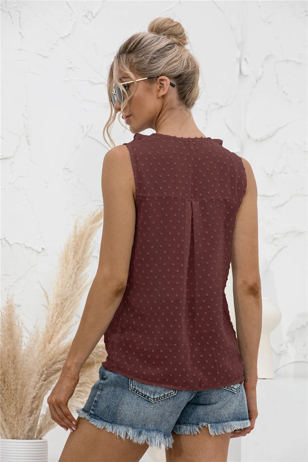 Swiss Dot Ruffled Wide Strap Tank, image 3