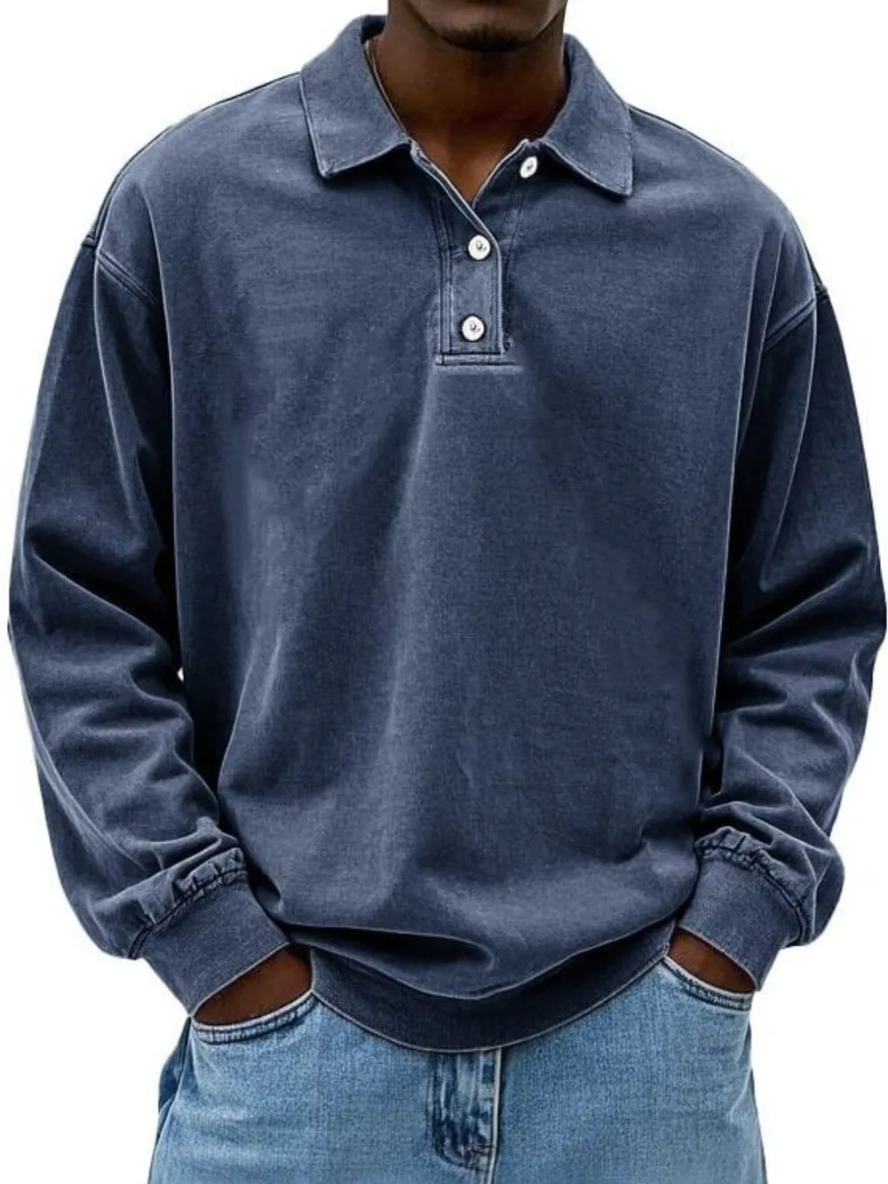 Men's Full Size Collared Neck Long Sleeve Polo Plus Size, image 7