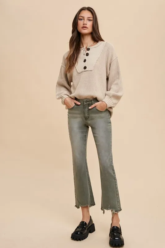 Half Button Ribbed Hem Sweater, image 5