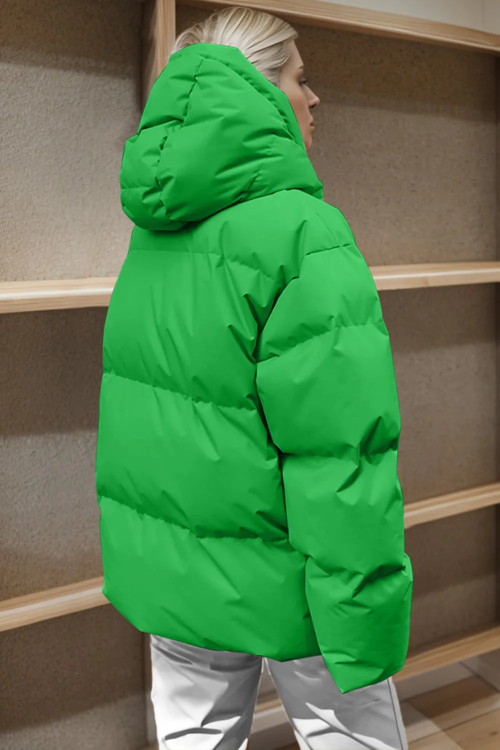 Pocketed Zip Up Hooded Puffer Jacket, image 21